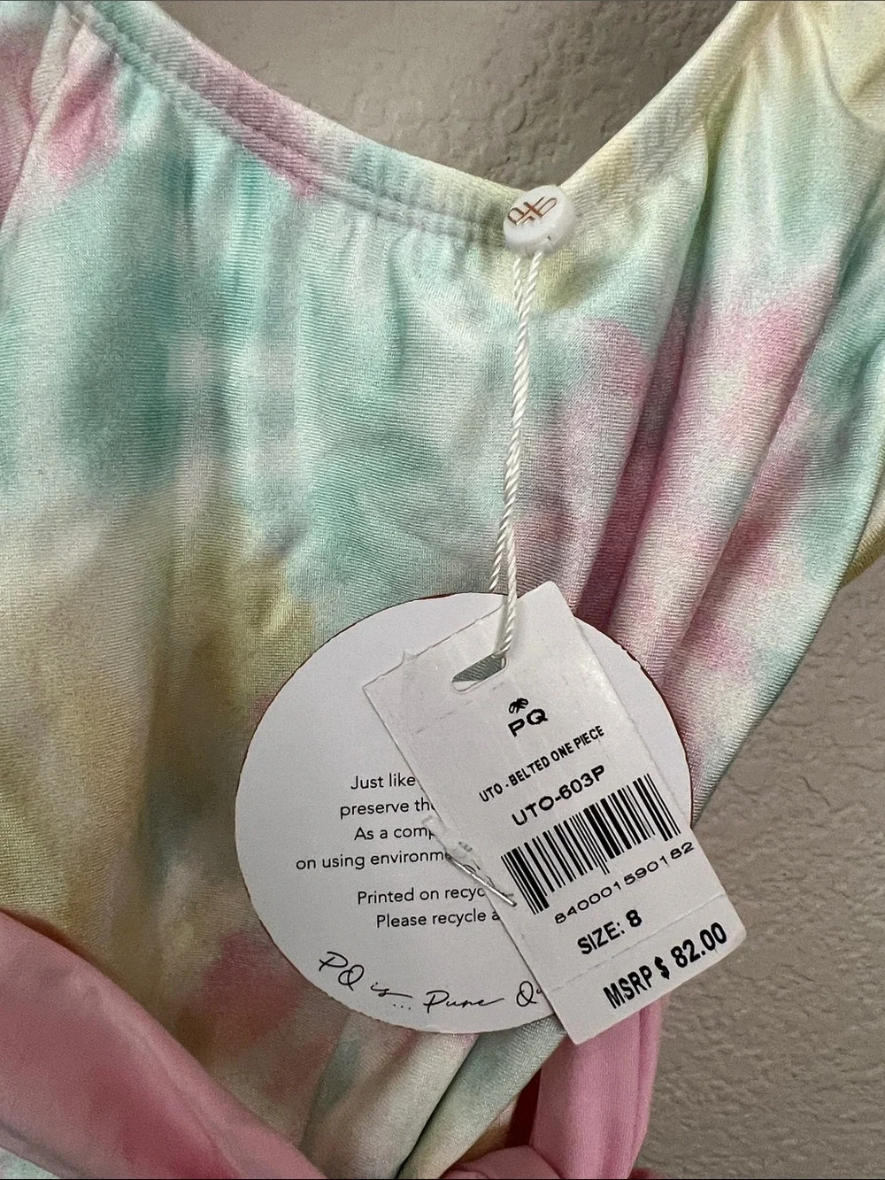 PQ Swim Tie-Dye One-Piece Swimsuit with Pink Belt Size 8